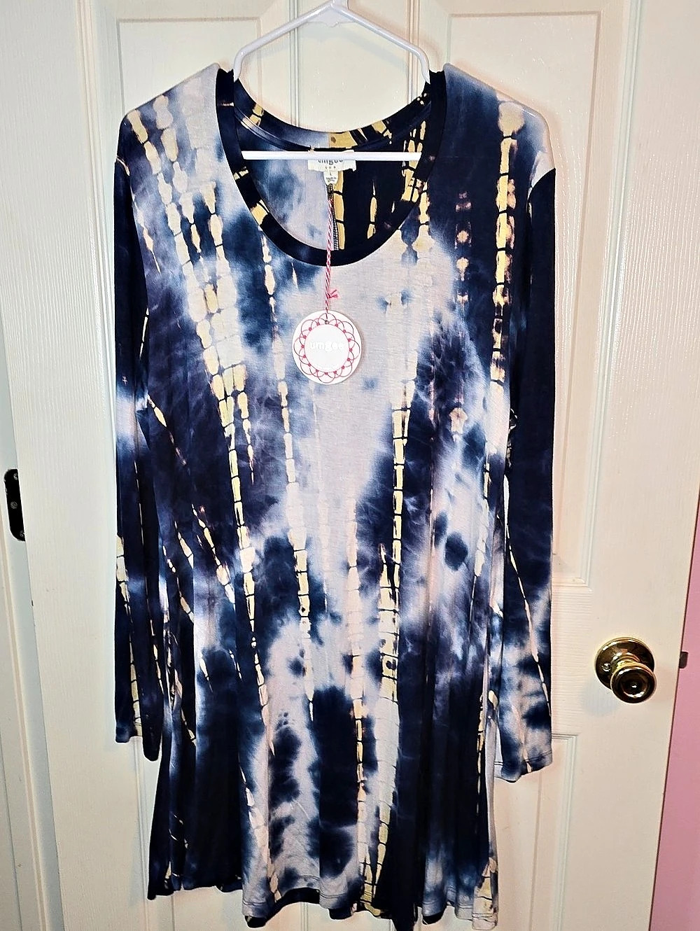 Umgee Tie-Dye Tunic in Blue & Gold Size Large NWT